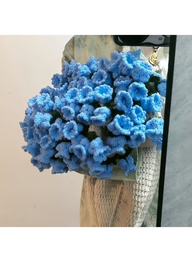 Beginner Crochet Kit - Flowers Lily of The valley Blue Bouquet Blanket DIY, Learn to Crochet with Hook & Pattern, Gift for Women